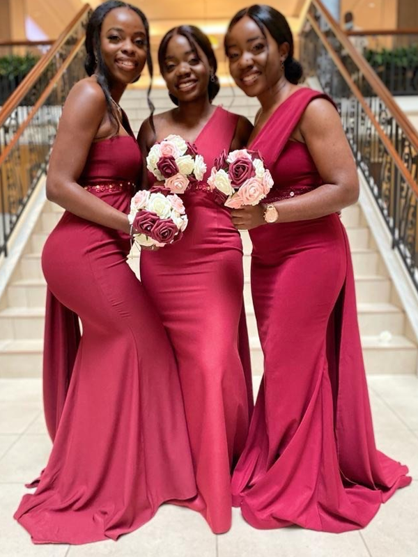 Simple One shoulder Mermaid Long Bridesmaid Dress BD3032