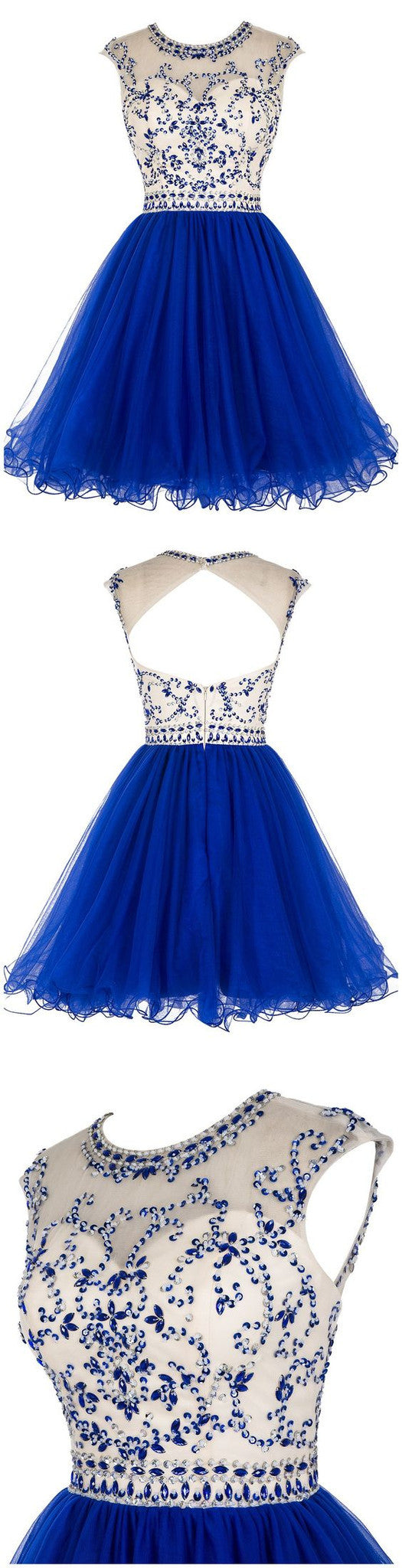 Sexy Open back Royal Blue Short Tulle homecoming prom dresses, CM0008 AlineBridal Sexy Open back Royal Blue Short Tulle homecoming prom dresses, CM0008 AlineBridal