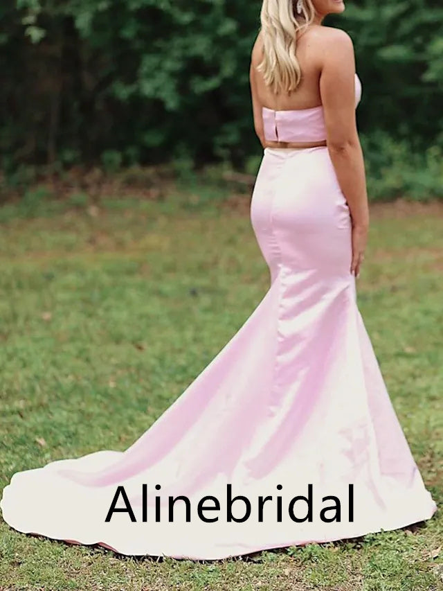 Elegant Halter Sleeveless Two-pieces Mermaid Long Prom Dress, PD3527