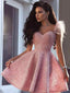 Pink Sparkling Sweetheart Feather Strape A-line Beads Short Prom Homecoming Dress, HD3027