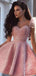 Pink Sparkling Sweetheart Feather Strape A-line Beads Short Prom Homecoming Dress, HD3027