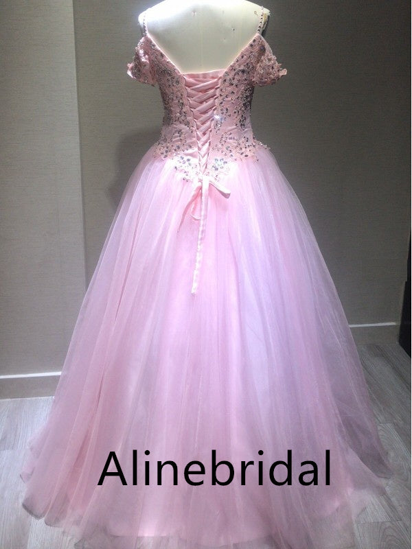 Elegant V-neck Sleeveless A-line Long Prom Dress, PD3558