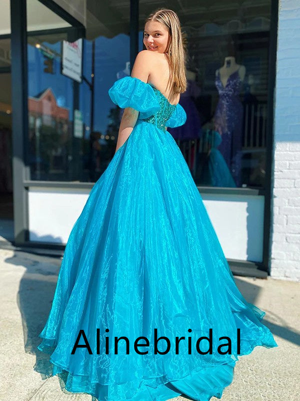 Elegant Sweetheart Off shoulder A-line Long Prom Dress, PD3546