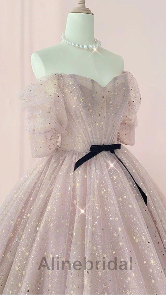 Elegant Sweetheart Off shoulder Sleeveless A-line Long Prom Dress, PD3620