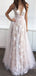 Fashion V Neck Full Lace Backless A Line Long Evening Prom Dresses, PD0012