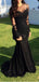 Black Long Sleeves Lace Applique Mermaid Tulle Long Evening Prom Dresses, PD0014