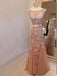 Cap Sleeves Round Neck Applique Tulle Mermaid Long Evening Prom Dresses, PD0015