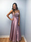 Sweetheart Lace Top Satin A Line Applique Long Evening Prom Dresses, PD0027