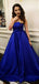 Irregular Royal Blue Strapless Satin A Line Long Evening Prom Dresses, PD0028