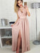 Halter Blush Pink Side Slit A Line Floor Length Long Evening Prom Dresses, PD0029
