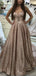 Sparkly Spaghetti Strap Sequin A Line Evening Gown Long Prom Dresses, PD0034