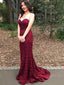Burgundy Sweetheart Full Lace Mermaid With Train Long Evening Prom Dresses, PD0019