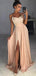 Charming Spaghetti Strap Lace Applique A Line Side Slit Long Evening Prom Dresses, PD0021