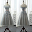 Elegant A-line Off Shoulder Lace Appliques Tea-Length Bridesmaid Dress, AB1169