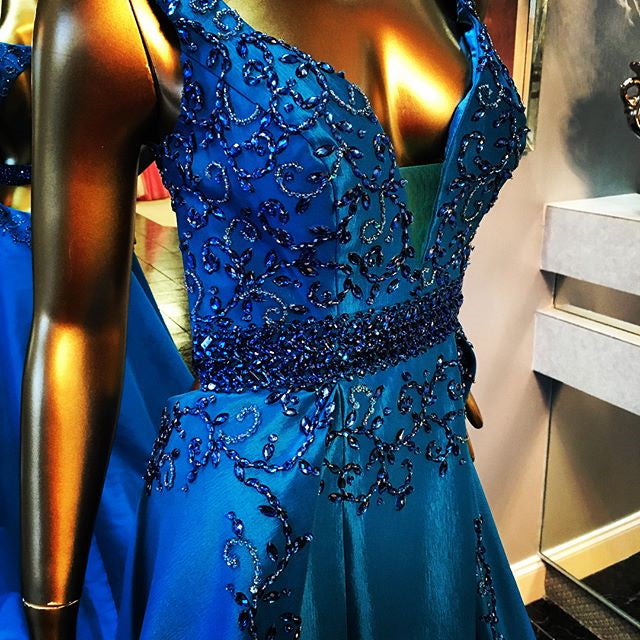 Gorgeous Royal Blue Beading Rhinestone Ball Gown Backless Formal Eveni AlineBridal Gorgeous Royal Blue Beading Rhinestone Ball Gown Backless Formal Eveni AlineBridal