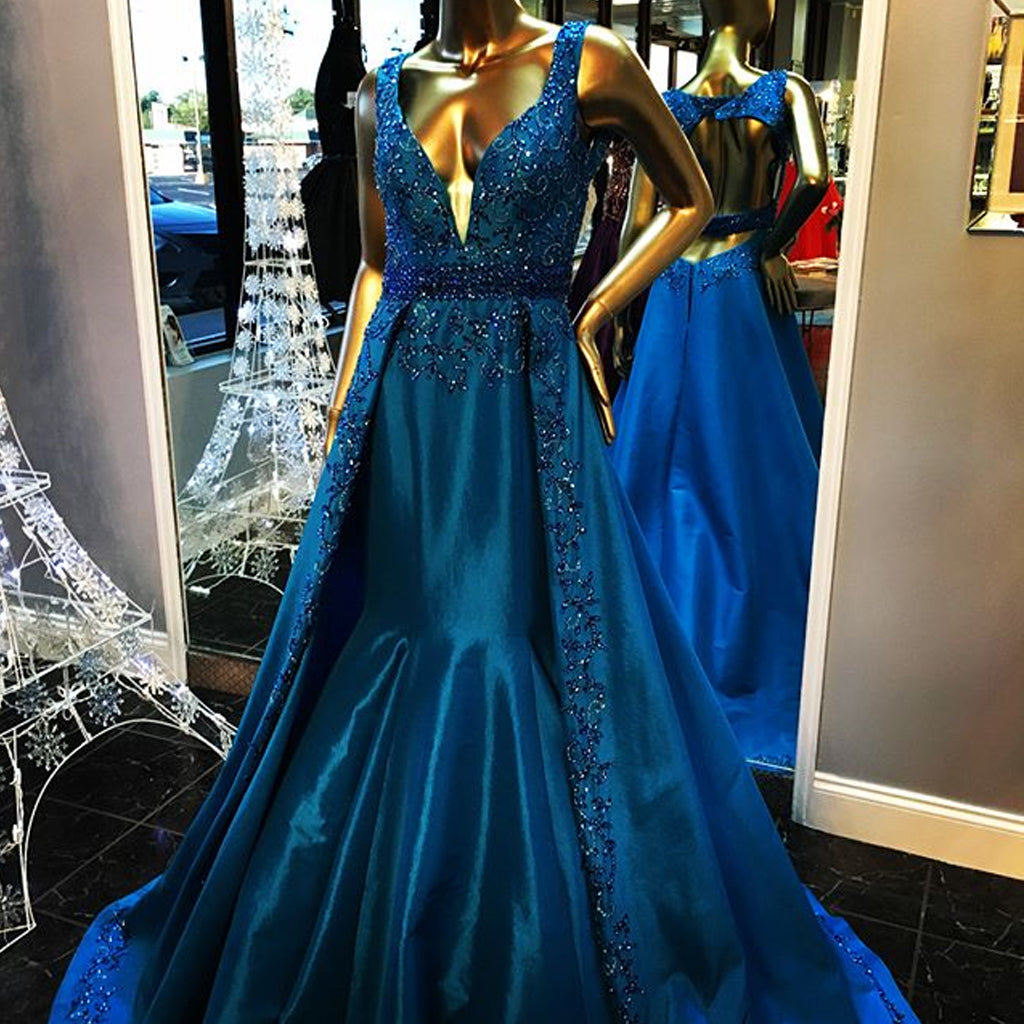 Gorgeous Royal Blue Beading Rhinestone Ball Gown Backless Formal Eveni AlineBridal Gorgeous Royal Blue Beading Rhinestone Ball Gown Backless Formal Eveni AlineBridal