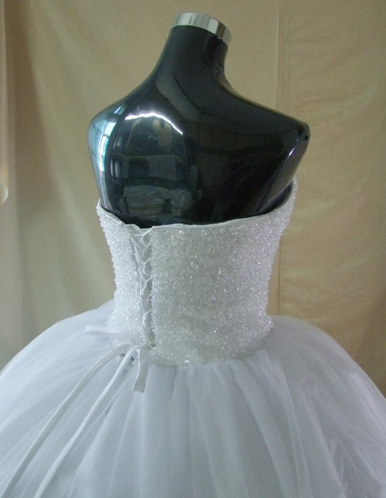 Cute Sweetheart A-line Strapless Beaded Tulle Ball Gown Wedding Party Dresses, WD0185
