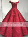Red Lace Off The Shoulder Princess Ball Gown Gorgeous Prom Dresses ,PD00093
