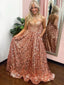 Rose Gold Strapless Sweetheart Sparkly A-line Long Prom Dress, PD3378