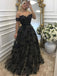 Sexy Black Off-shoulder Sweetheart Full Lace A-line Long Prom Dress, PD3133