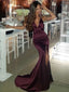 Sexy Dark Burgundy V-neck Spaghetti Strap Backless Side-slit Long Prom Dress, PD3149