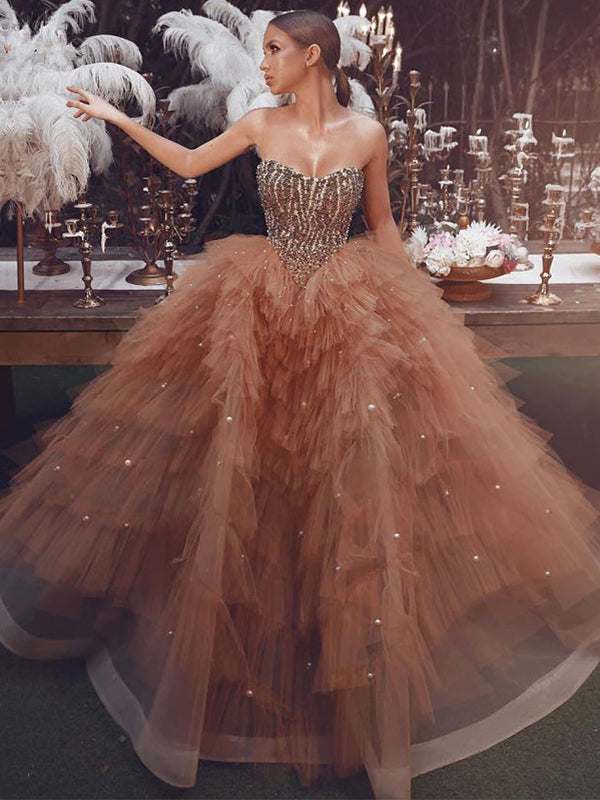 Champagne color deals prom dress