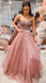 Sexy Dusty Rose Swwetheart Strapless Sparkly Top A-line Long Prom Dress, PD3317