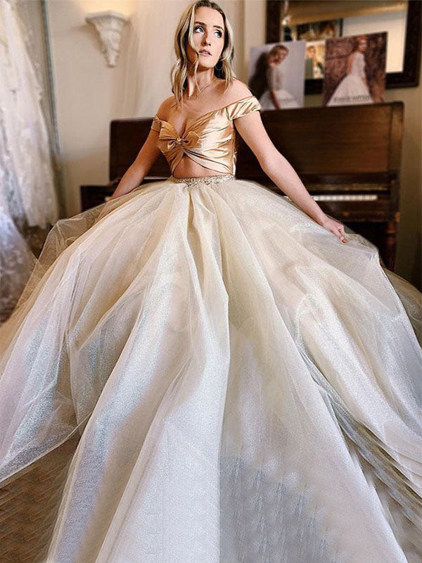 Sexy Gold Top Off-shoulder Bow Tie Style A-line Long Sparkly Prom Dres AlineBridal Sexy Gold Top Off-shoulder Bow Tie Style A-line Long Sparkly Prom Dres AlineBridal
