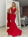 Sexy Red V-neck Lace Top Mermaid Trumpet Long Prom Dress, PD3208