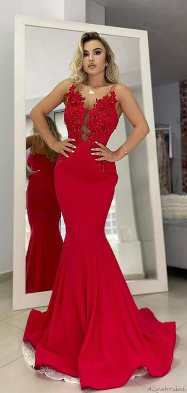 Sexy Red V-neck Lace Top Mermaid Trumpet Long Prom Dress, PD3208 AlineBridal Sexy Red V-neck Lace Top Mermaid Trumpet Long Prom Dress, PD3208 AlineBridal