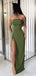 Sexy Strapless Olive Sage Green Mermaid Side-slit Long Prom Bridesmaid Dress, PD3118