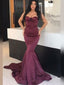 Sexy Strapless Sweetheart Burgundy Mermaid Long Prom Dress, PD3106