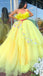 Sexy Yellow Sweetheart Strapless A-line Long Floral Prom Dress, Gown, PD3315