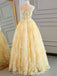 Sleeveless Pale Yellow Lace Sweetheart A-line Floor-length Prom Dress, PD3247