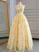 Sleeveless Pale Yellow Lace Sweetheart A-line Floor-length Prom Dress, PD3247
