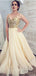 Spaghetti-straps Sweetheart Lace Top A-line Yellow Organza Prom Dress, PD3285
