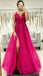 Spaghetti Straps V-neck Sparkly Side-slit A-line Long Lace Top Prom Dress, PD3346