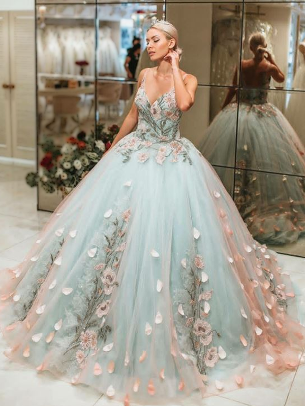 Vintage Modest Turquoise Spaghetti Strap V-neck Floral Tulle Long Prom AlineBridal Vintage Modest Turquoise Spaghetti Strap V-neck Floral Tulle Long Prom AlineBridal