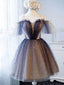 Sparkly Spaghetti Strap Off-shoulder Tulle A-line Ribbons Back Short Homecoming Dress, HD3067