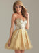 Sparkly Sweetheart Strapless Gold A-line Tulle Short Homecoming Dress, HD3035