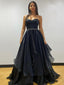 Strapless Sexy Black Sweetheart A-line Simple Long Prom Dress, PD3375