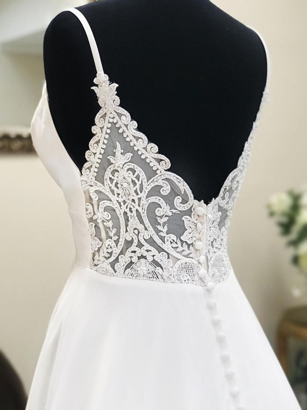 Sweetheart Spaghetti Strap Lace Illusion Back A-line Long Wedding Dress, WD3011