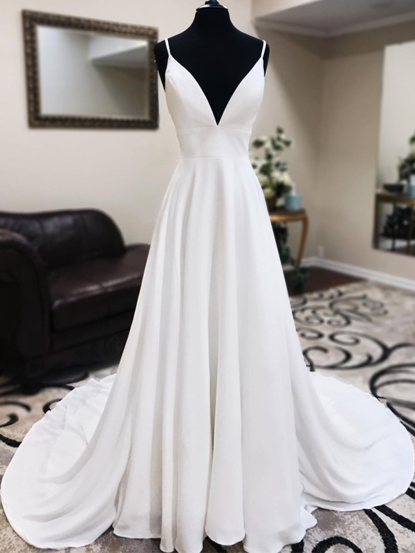 Sweetheart Spaghetti Strap Lace Illusion Back A-line Long Wedding Dres AlineBridal Sweetheart Spaghetti Strap Lace Illusion Back A-line Long Wedding Dres AlineBridal