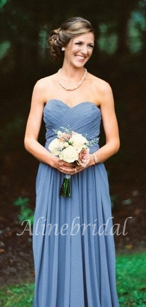 Sweetheart Straight-across Chiffon Long Bridesmaid Dress, BD3014