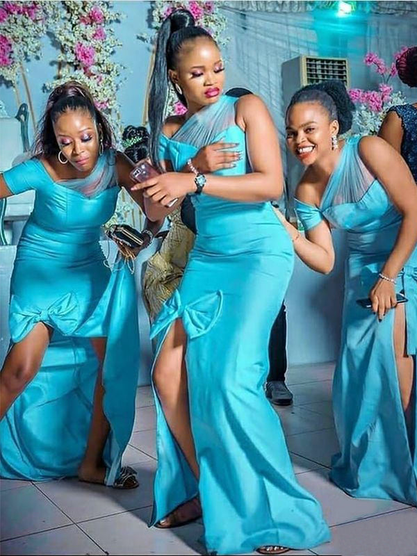 Unique Blue Sweetheart Side-slit Bow Tie Long Bridesmaid Dress, BD3166 AlineBridal Unique Blue Sweetheart Side-slit Bow Tie Long Bridesmaid Dress, BD3166 AlineBridal