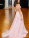 Sexy V-neck Beads Open Back A-line Long Prom Dress, PD3042