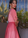 Vintage Hot Pink Half-sleeve Square Neck A-line Long Prom Dress, PD3148