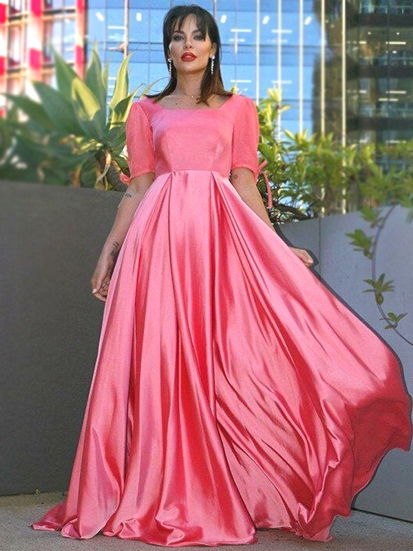 Vintage Hot Pink Half-sleeve Square Neck A-line Long Prom Dress, PD314 – AlineBridal