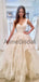 Unique Ivory V Neck Ball Gown Sleeveless Tulle Long Wedding Dresses, WD1103