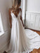 Simple Spaghetti Strap V Neck Lace Back Satin A Line Long Wedding Dresses, WD1104
